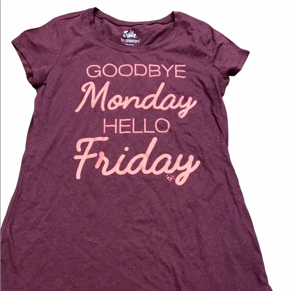 Justice girls size 14 goodbye Monday hello Friday graphic T-shirt